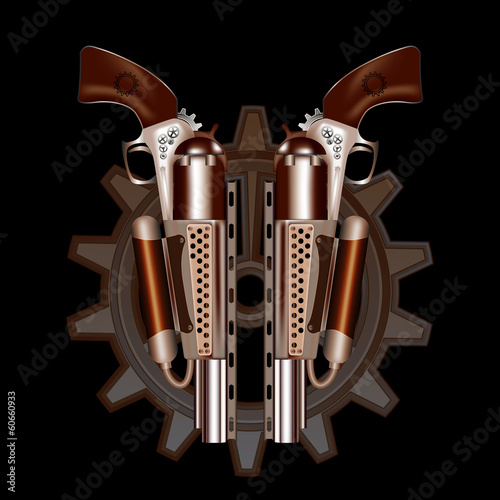 Obraz na płótnie canvas czteroczęściowy "tetraptyk" Dwa rewolwery steampunk