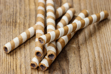 Canvas Print - Striped wafer rolls, delicious chocolate snack