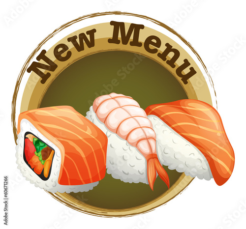 Naklejka dekoracyjna A new menu label with sushi