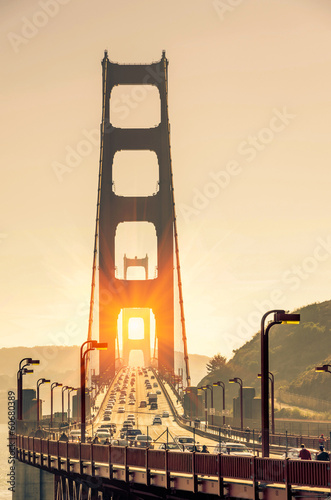 Obraz na płótnie canvas dwuczęściowy "dyptyk" Golden gate bridge - san francisco o zachodzie słońca