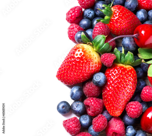 Fototapeta na wymiar Berries border isolated on White. Spring Organic Berry