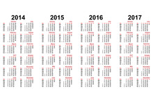 Calendar From 2014 To 2018 Years