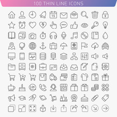 100 thin line icons for Web and Mobile. Light version.