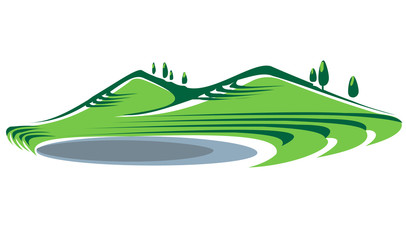 Sticker - Illustration of hills and lake