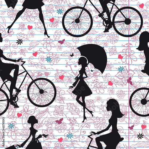 Fototapeta dla dzieci Seamless texture of fashion girls on vacation