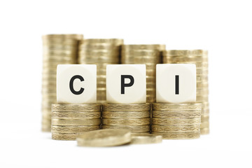 CPI (Consumer Price Index) on Coin Stacks Isolated White Backgro