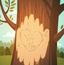 Carved Heart In A Tree. Valentine's Day Card.