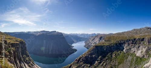 Board z aluminiowym obramowaniem Panorama fiordu w Norwegii