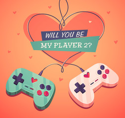 Will you be my player two? Valentine's Day Card.