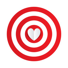 Paper Heart In The Center Of Darts Target Aim.