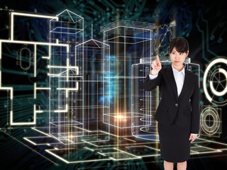 Fototapete - Composite image of focused businesswoman pointing