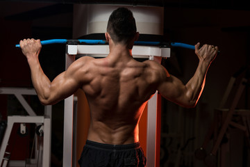 Muscular Young Man Exercising In Gym