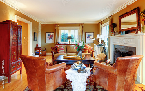 Charming Family Room With Old Style Furniture And Fireplace Buy