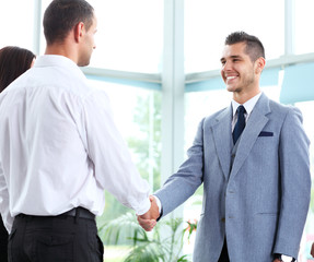 Wall Mural - Business people shaking hands, finishing up a meeting