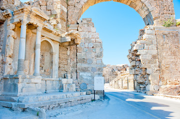 Wall Mural - Ruins of Side in Turkey, arch of white stone
