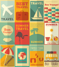 Flat Travel Posters Set