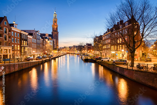 Fotoboard na płycie Amsterdam nocą, Holandia