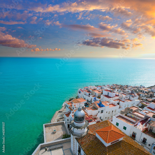 Fotoboard na płycie Peniscola plaża i wioski widok z lotu ptaka w Castellon Spain