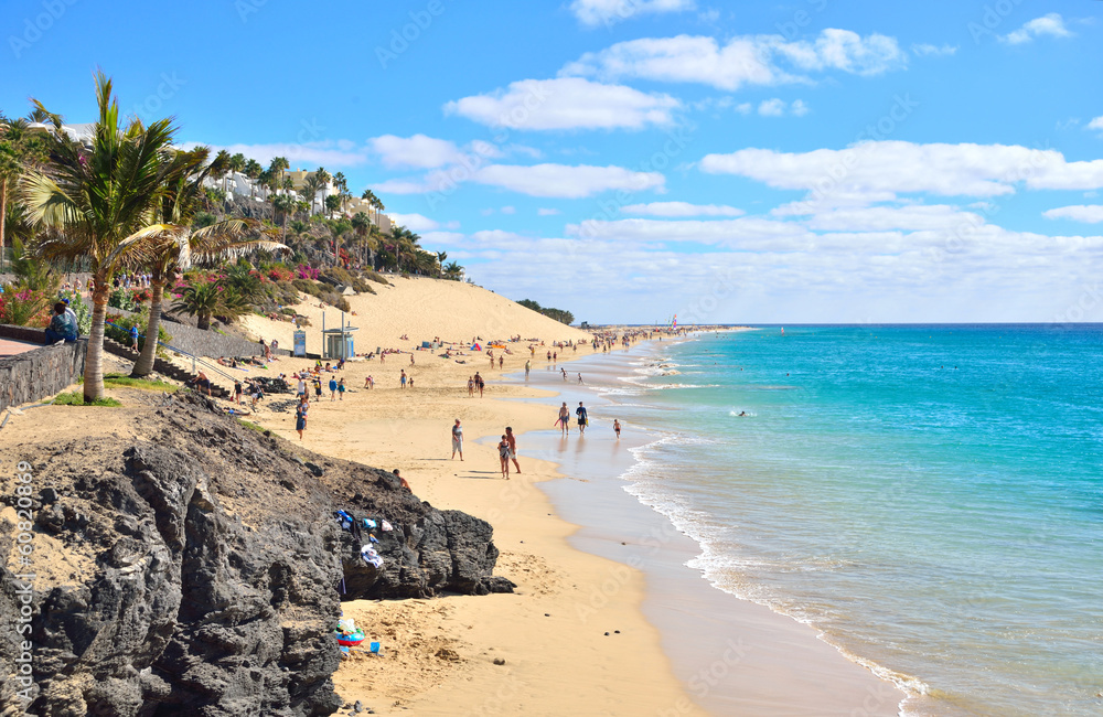 Beach of Morro Jable, Fuerteventura, Spain - obrazy, fototapety, plakaty 