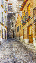 Old Narrow Medieval Streets Of The Resort Town Of Toledo, Spain