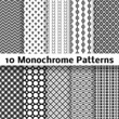 Monochrome different vector seamless patterns (tiling)