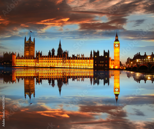 Naklejka samoprzylepna Big ben wieczorem, Londyn, Anglia