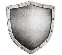 Old Medieval Metal Shield Isolated On White