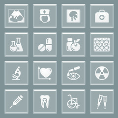 Poster - Medicine white icons on glass buttons.