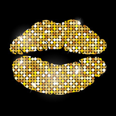 Sticker - Golden lips on black background