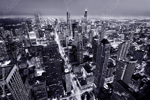 Plakat na papierze fotorealistycznym Widok z lotu ptaka z chicago downtown