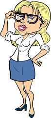 Cartoon female office worker with glasses. Isolated