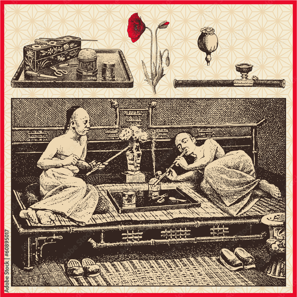 chinese opium smokers - obrazy, fototapety, plakaty 