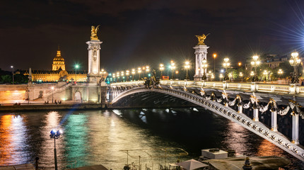 Sticker - Pont Alexandre III (Alexander bridge) over Seine, night Paris, France