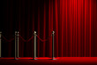 Rope barrier with red carpet and curtain