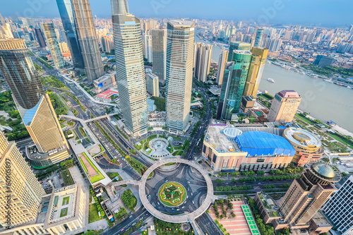 Plakat na papierze fotorealistycznym Widok z lotu ptaka Szanghaj lujiazui