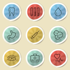 Wall Mural - Medicine web icons, color vintage stickers