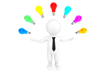 Aufkleber - Multicoloured Idea bulbs around 3d person