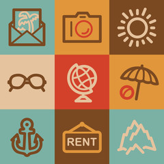 Canvas Print - Travel web icons, vintage series