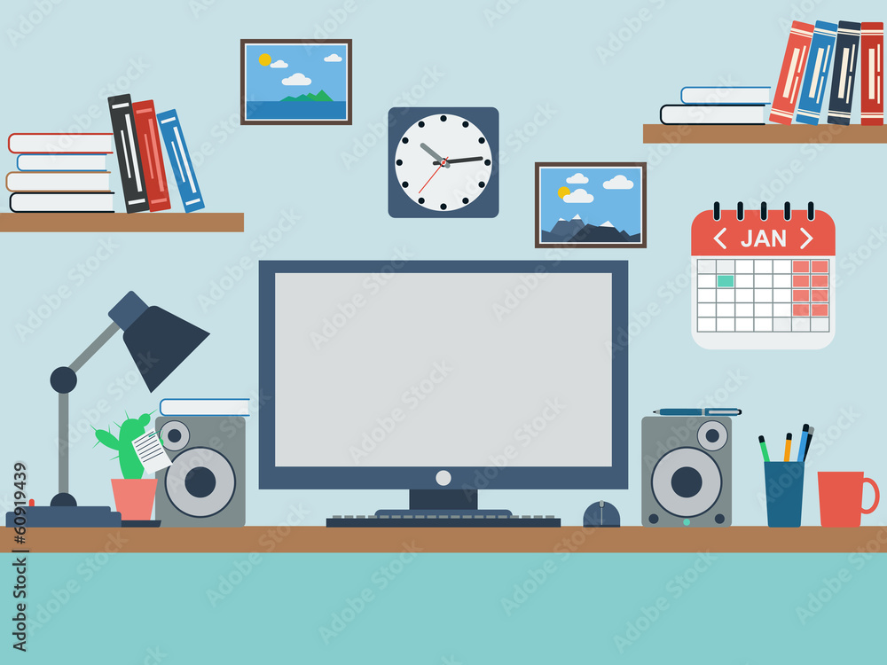 Home workplace flat vector illustration