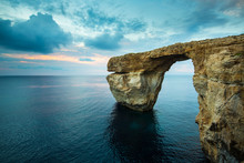 Azure Window, Natural Arch On Gozo Island, With Blue Sky