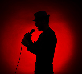 Poster - Musician silhouette on dark color background