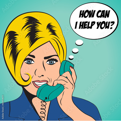 Board z aluminiowym obramowaniem Kobieta rozmowy przez telefon, ilustracja pop-art