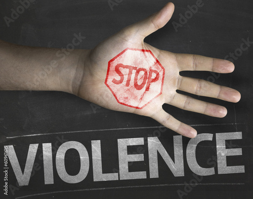 Educational composition with a hand painted Stop Violence Poster