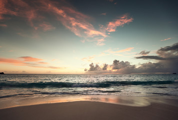 Wall Mural - sunset on seychelles beach