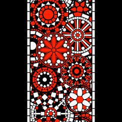 Wall Mural - Black white and red floral mandalas seamless pattern border