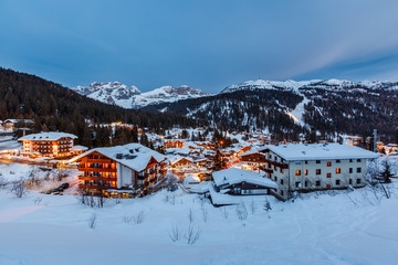 Fototapete - Illuminated Ski Resort of Madonna di Campiglio in the Evening, I
