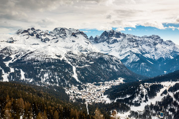Fototapete - Aerial View on Ski Resort of Madonna di Campiglio, Italian Alps,