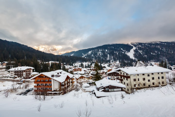 Fototapete - Ski Resort of Madonna di Campiglio in the Morning, Italian Alps,