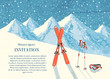 Ski winter mountain landscape card
