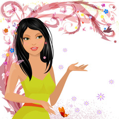 Fototapete - Fashion girl in floral for your design